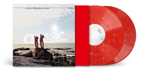 Der Text oben sagt: "TURNTABLEROCKER". Eine Platte und das Cover zeigen Menschen am Meer unter einem sonnigen Himmel.