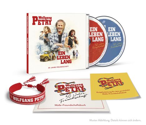 CD-Set mit "Wolfgang Petry - Ein Leben lang", Freundschaftsband, Buch und Anleitung.