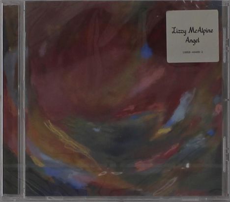 Text: "Lizzy McAlpine Angel". Abstrakte, wirbelnde Farben in Rot, Blau und Gelb.