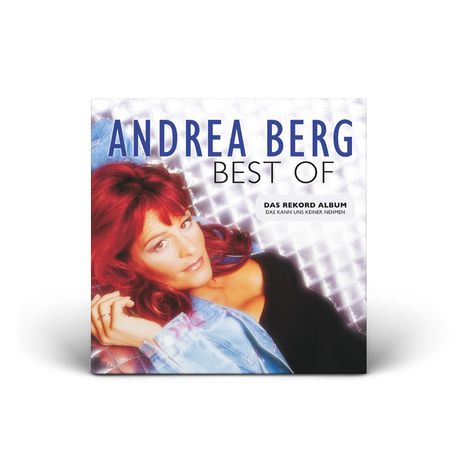 „ANDREA BERG BEST OF“, „DAS REKORD ALBUM DAS KANN UNS KEINER NEHMEN“. Frau mit roten Haaren auf glänzendem Hintergrund.