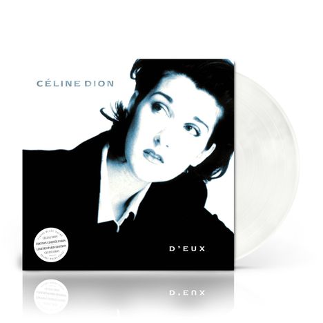 "CÉLINE DION" oben, "D’EUX" unten. Schwarz-weißes Porträt einer Frau, die nach rechts schaut.