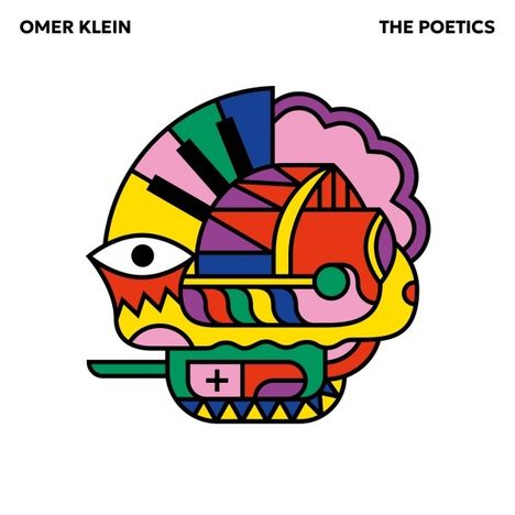 Oben steht „OMER KLEIN THE POETICS“. Darunter ist eine farbenfrohe abstrakte Illustration eines Gesichtes.