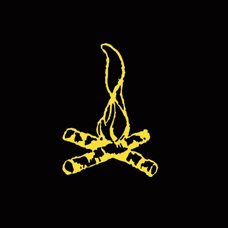 Es sind keine Texte vorhanden. Gelbes Logo eines stilisierten Feuers, bestehend aus brennenden Ästen auf schwarzem Hintergrund.