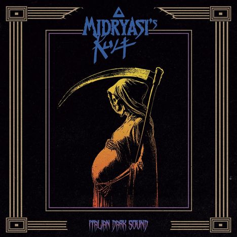 "Midryasi's Kult" und "Italian Dark Sound"; Illustration: Sensenmannfigur mit Umhang und Sense, schwanger dargestellt.