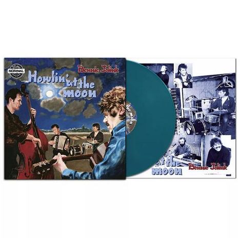 "Howlin' at the Moon" erscheint in blauer Schrift auf einer Illustrationshülle einer Schallplatte.