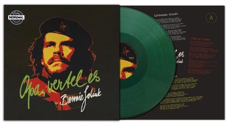 Texte: "Opa, vertel es", "Bennie Jolink". Eine bunte Illustration eines Mannes mit Barett, daneben eine grüne Schallplatte.