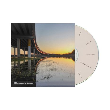 Gemälde einer Autobahn über einem Wasser, Sonnenuntergang. Texte: "Jamie T", "Ghosts (100 Days of Morning)", Trackliste auf CD.