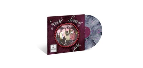 Cover mit der Aufschrift "Smashing Pumpkins" und "Gish". Eine Vinyl-Schallplatte im Marmordesign ist enthalten.