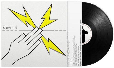 50KWTTS, eine stilisierte Hand gegen gelbe Blitze. Schallplatte sichtbar.