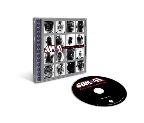 CD-Hülle mit dem Text "Sum 41 All Killer No Filler", Schwarz-Weiß-Bilder von Gesichtern, daneben die CD selbst.