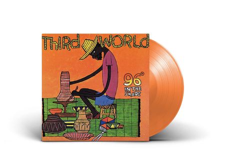 Text: "THIRD WORLD", "96° IN THE SHADE". Illustration: Person formt Töpfe, trägt Hut, sitzt auf geflochtenem Hocker. Orangefarbene Schallplatte.