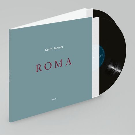 Auf grauem Cover steht "Keith Jarrett ROMA ECM". Eine schwarze Vinylplatte ist zu sehen.