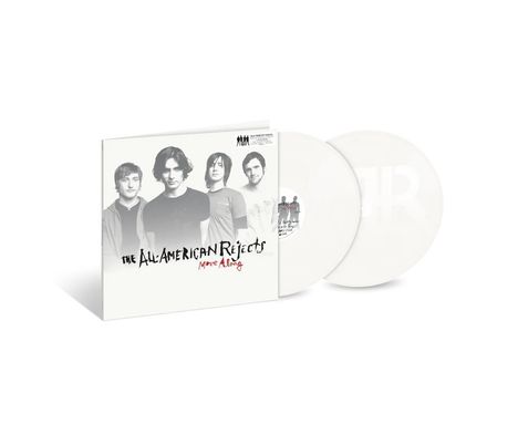 "The All-American Rejects, Move Along" steht in Schwarz und Rot. Vier Männer sind auf einem Plattencover abgebildet.