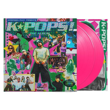 Ein Albumcover mit "Anderson .Paak Presents", "K-POPS!", "Wildcard", bunten Collagen und einer pinken Vinyl-Schallplatte.