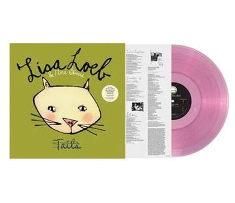 „Lisa Loeb“ und „Feel What U Feel“. Zeichnung einer Katze auf grünem Hintergrund. Rosafarbene Vinyl-Schallplatte.