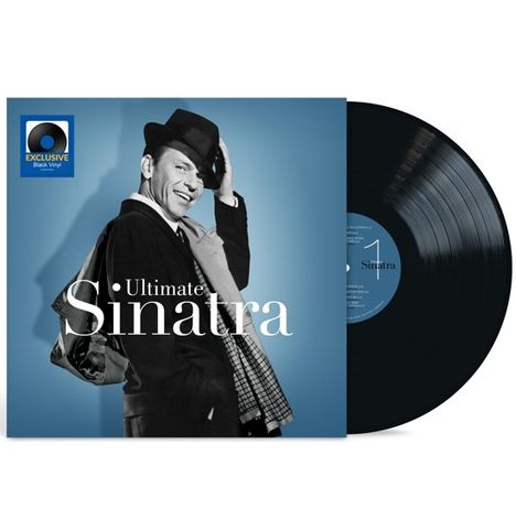 „Ultimate Sinatra“ steht auf einem blauen Albumcover. Ein Mann im Anzug tippt an seinen Hut. Eine Schallplatte ist daneben.
