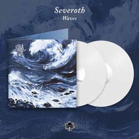 Text: "Severoth" und "Waves". Zwei weiße Schallplatten neben einem Cover, das tobende Wellen zeigt.