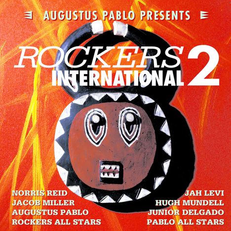 "Rockers International 2" steht groß über einem bunten, abstrakten Gesicht auf rotem Hintergrund.