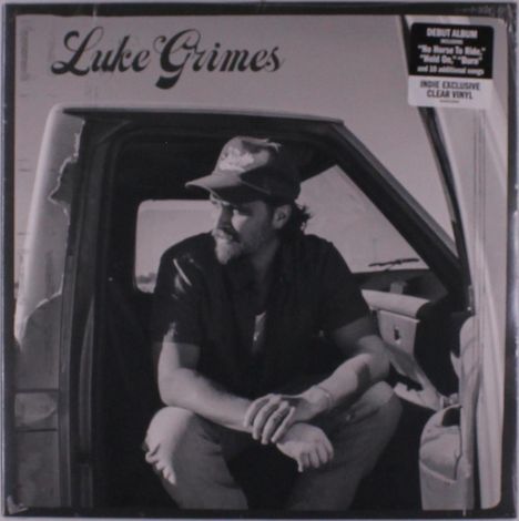 Text: "Luke Grimes", "Debut Album", "Indie Exclusive Clear Vinyl". Ein Mann sitzt entspannt im offenen Auto.