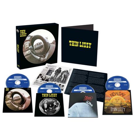 Der Text "Thin Lizzy" erscheint mehrmals. Verschiedene CD-Cover sind zu sehen, alle Teil einer Musikbox.