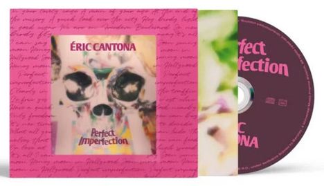 Text: "Éric Cantona Perfect Imperfection." CD in pinker Hülle. Enthält künstlerisches, buntes, verschwommenes Motiv.