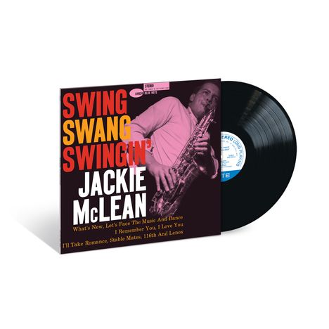 „SWING SWANG SWINGIN' JACKIE McLEAN“. Ein Mann spielt Saxophon auf einem Albumcover.