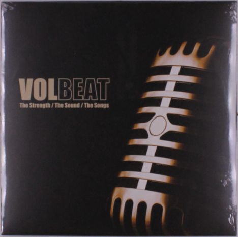 "VOLBEAT The Strength / The Sound / The Songs." Ein Vintage-Mikrofon auf dunklem Hintergrund.