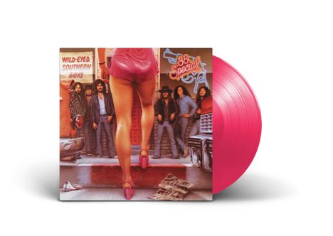 „Wild-Eyed Southern Boys“ und „38 Special“ auf einem Plattencover, Frau in pinker Kleidung, Männer im Hintergrund.