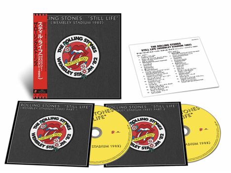 Boxset "Rolling Stones: Still Life (Wembley Stadium 1982)" mit CDs, Songliste und Logo mit roten Lippen und Zunge.