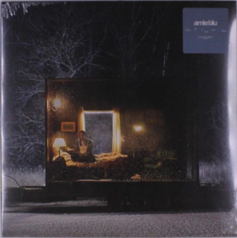 Oben rechts steht "annie blu". Eine Person sitzt in einem erleuchteten Zimmer, umgeben von einer schneebedeckten Landschaft.