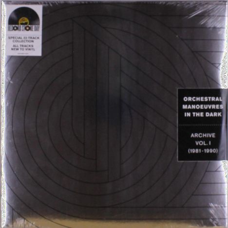 Text zeigt: "Orchestral Manoeuvres in the Dark, Archive Vol. I (1981-1990)". Schwarzes geometrisches Design.