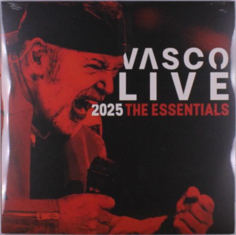 Text: "VASCO LIVE 2025 THE ESSENTIALS". Ein Sänger ist leidenschaftlich am Mikrofon, in roter Beleuchtung.