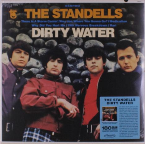 "THE STANDELLS DIRTY WATER" in großen Buchstaben. Vier Männer vor einer Steinwand.