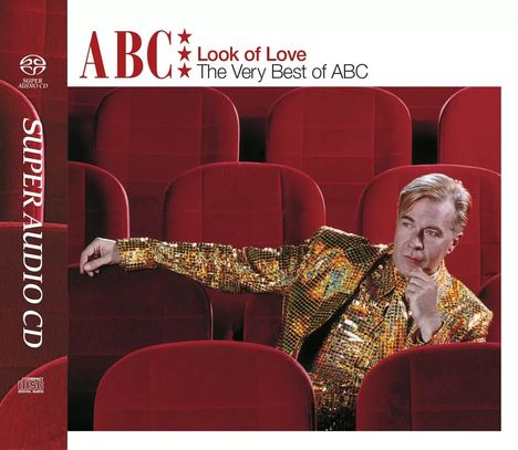 „ABC Look of Love The Very Best of ABC“, Super Audio CD. Ein Mann im goldenen Outfit sitzt auf roten Kinosesseln.