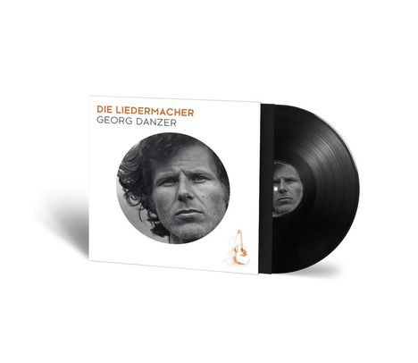 "Die Liedermacher Georg Danzer" steht über einem Albumcover mit einem Schwarz-Weiß-Porträt und einem Schallplattenmotiv.