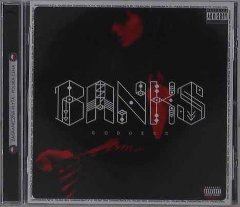 "BANKS GODDESS" auf schwarzem Hintergrund mit stilisiertem Schriftzug. Ein rotes, schattenhaftes Gesicht sichtbar.