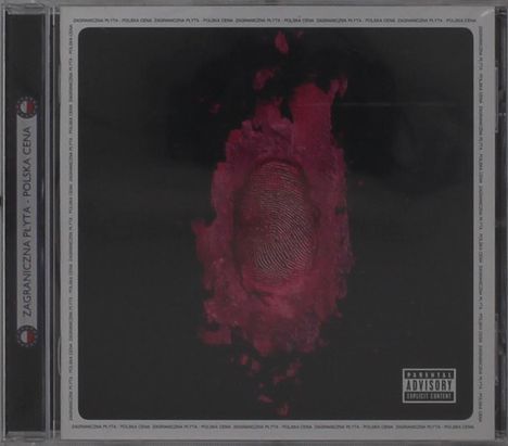 Text: "ZAGRANICZNA PŁYTA • POLSKA CENA". Ein roter Fingerabdruck auf schwarzem Hintergrund.