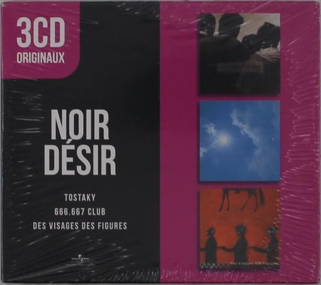 3CD ORIGINAUX, NOIR DÉSIR, TOSTAKY, 666.667 CLUB, DES VISAGES DES FIGURES; links schwarzer, rechts pinker Bereich, Bilder.