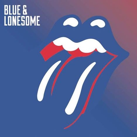 Text: "Blue & Lonesome". Illustration von blauen Lippen und herausgestreckter Zunge auf blauem Hintergrund.