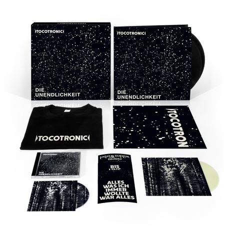 Tocotronic: Die Unendlichkeit (180g) (Limited-Fan-Box-Set incl. T-Shirt Gr.L und glow-in-the-Dark-7"), 2 LPs, 2 CDs, 1 Single 7" und 1 T-Shirt