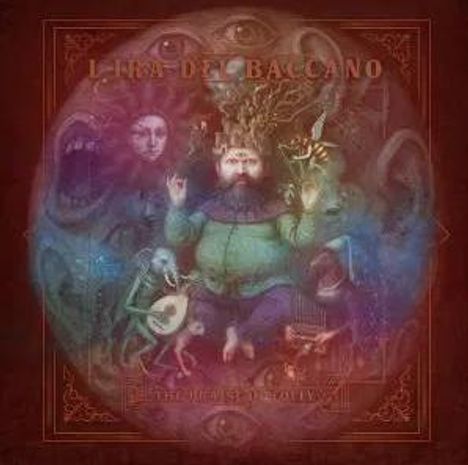 Text: "L'IRA DEL BACCANO" und "THE ASTRAL SEER". Illustration eines mystischen Wesens umgeben von fantastischen Kreaturen.