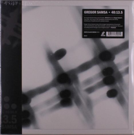 Text oben rechts: "GREGOR SAMSA • 40:13.5". Verschwommene schwarze Punkte und Linien auf hellgrauem Hintergrund.