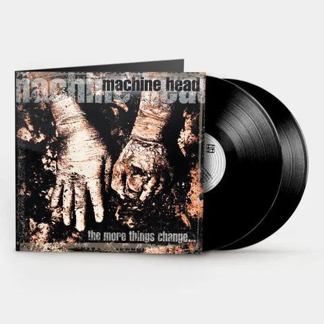 Albumcover mit "machine head" und "the more things change...". Zwei schwarze Schallplatten, abgebildete verschmutzte Hände.