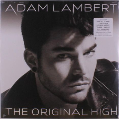 Texte: "Adam Lambert", "The Original High", Includes "Ghost Town", "Another Lonely Night", "There I Said It". Schwarz-Weiß-Porträt.