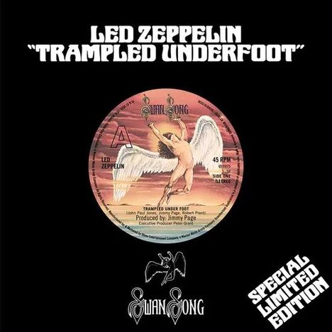 Text: „LED ZEPPELIN 'TRAMPLED UNDERFOOT'“ und „SPECIAL LIMITED EDITION“. Illustration: Engel mit Flügeln in Pose.