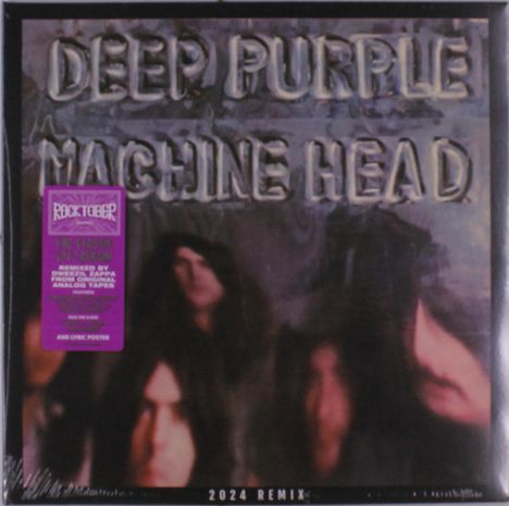 "DEEP PURPLE MACHINE HEAD" steht in großen Buchstaben. Unscharfe Gesichter sind im Hintergrund zu erkennen. "2024 REMIX".