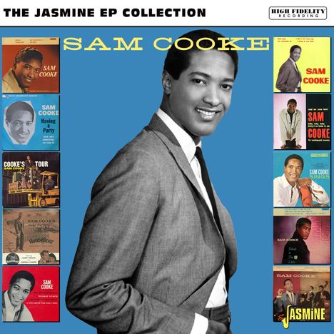 "The Jasmine EP Collection", Albumcover von Sam Cooke, Porträt in Anzug, links und rechts kleine Albumcover.