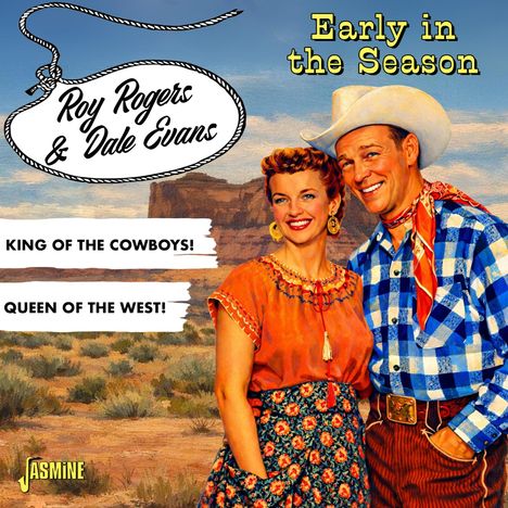 "Roy Rogers & Dale Evans. Early in the Season. KING OF THE COWBOYS! QUEEN OF THE WEST! Illustration von Paar im Westernstil."