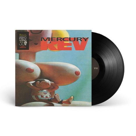 "Mercury Rev" in roten Buchstaben. Die Illustration zeigt eine Cartoonfigur und merkwürdig große, runde Formen.