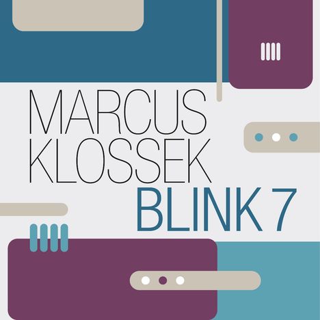 "Marcus Klossek Blink 7"; moderne geometrische Formen in Blau, Beige und Violett.